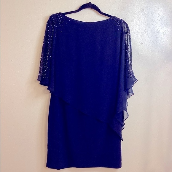 Xscape Navy Blue Beaded / Studded Cocktail Dress - Picture 1 of 13